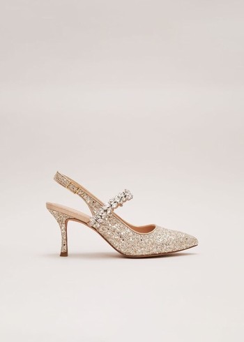 Phase Eight Glitter Embellished Pointed Slingback Heels Gold Canada | HMKRDC-051